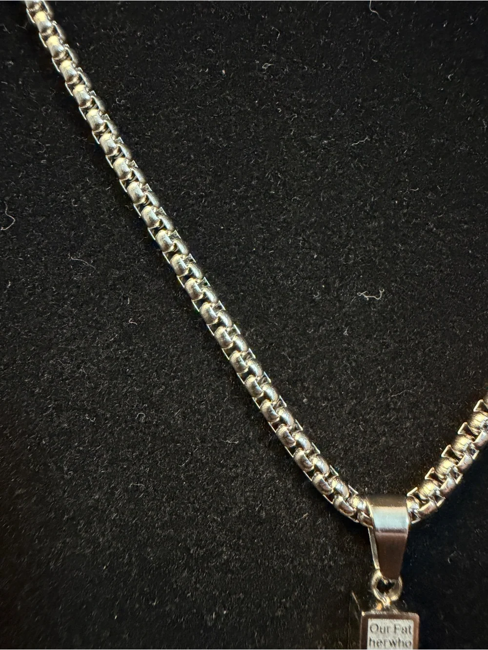 Lord’s Prayer Stainless Steel Cross Pendant w/ 24in white gold filled Cube chain